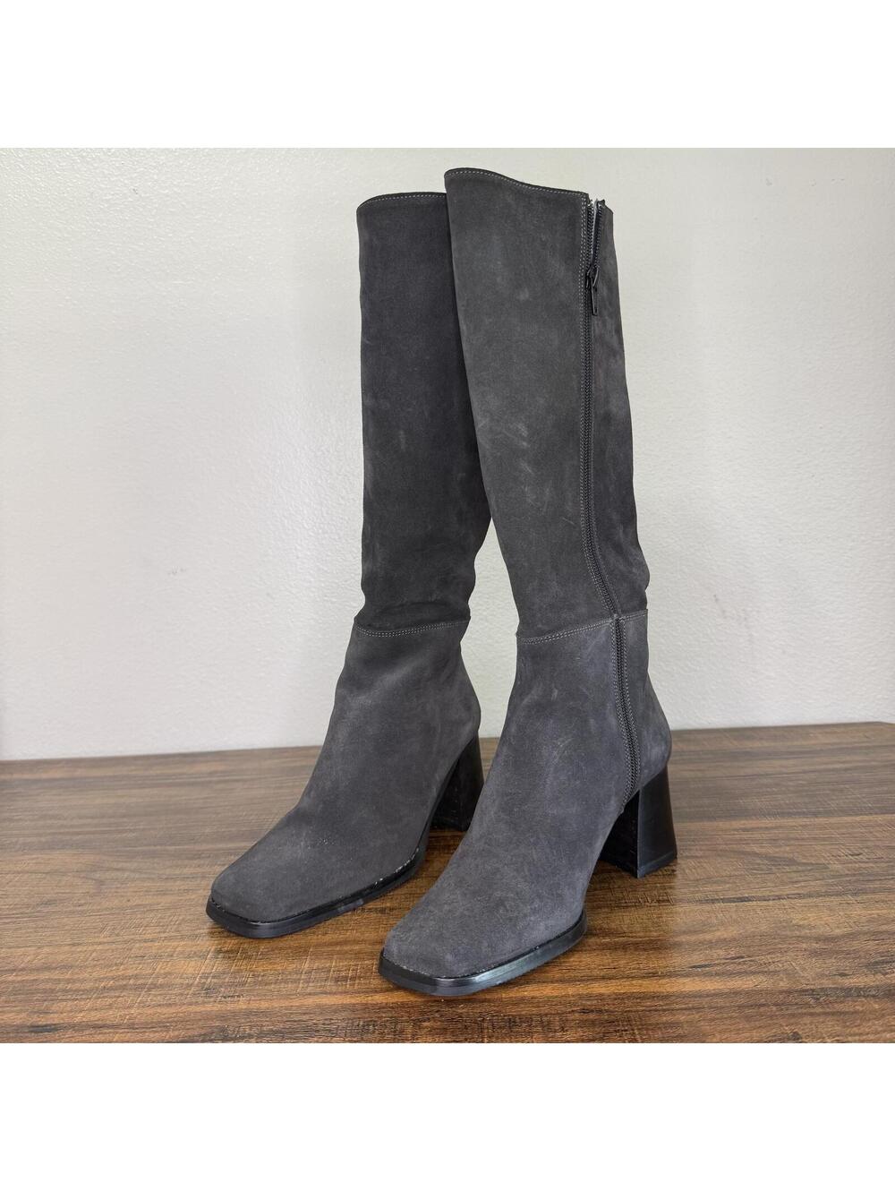 Prialpas Gomma Gray Suede Knee High Block Heel Boots Size 6